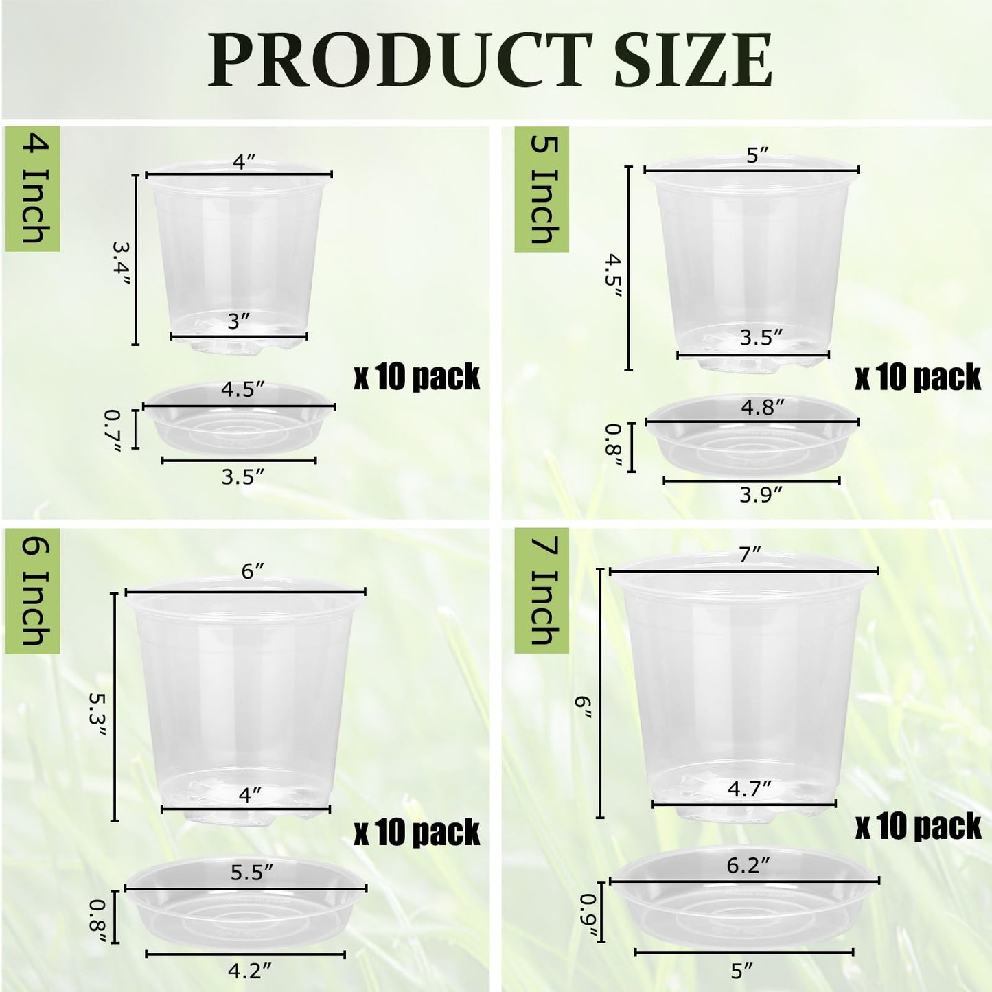 DUNPUTE 40 Pack 4/5/6/7 Inch Clear Nursery Pots with Drainage and Saucer, Clear Plastic Planter Pots for Plants, Flexible Seed Starting Pots for Succulents, Small Herbs, Annual Flowers