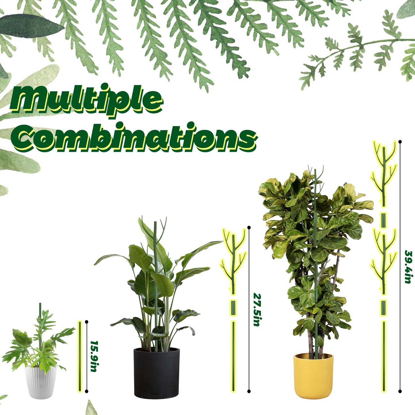 Linyona 16 Pack Stackable Monstera Plant Support, 27.5 Inch Climbing Plants Support Structures for Indoor Outdoor Plants, 20 Orchid Clips & 16 Twist Clips & 65.5ft Twist Ties