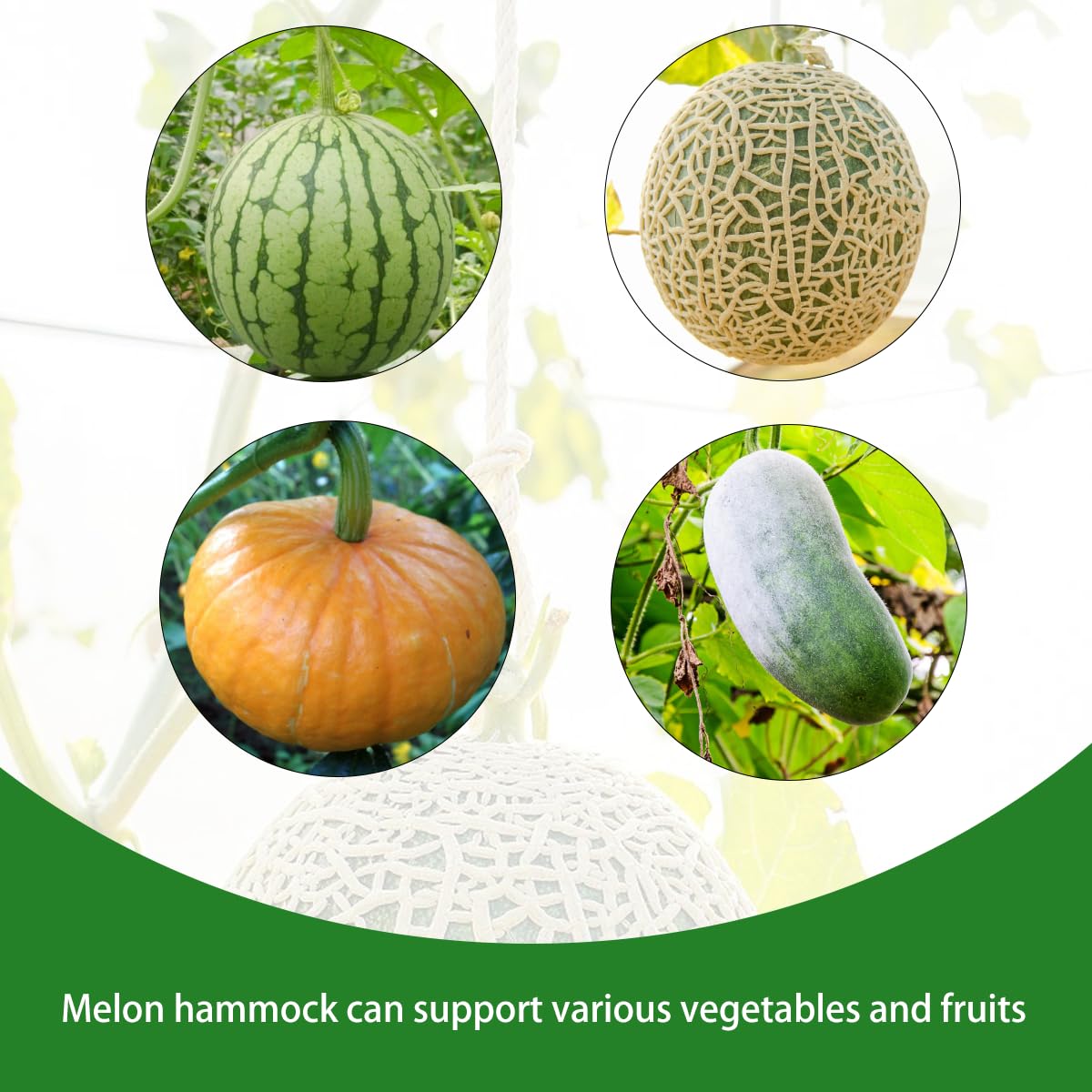 Belit 5-Pack Melon Hammock net Bag to Prevent Falling,Perfect for Growing Cantaloupe Pumpkin Watermelon in Vertical Garden Green