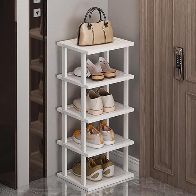 SAN HE Bamboo Shoe Rack 5Tier- Vertical White Shoe Rack