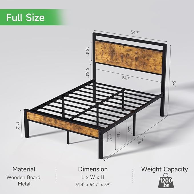 Z-hom Upgraded Full Size Bed Frame, Heavy Duty Metal Sturdy Full Bed Frame