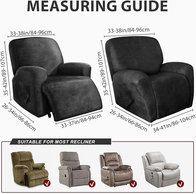 ANARACHON Recliner Chair Covers Leather Like, 4 Pieces Recliner Cover