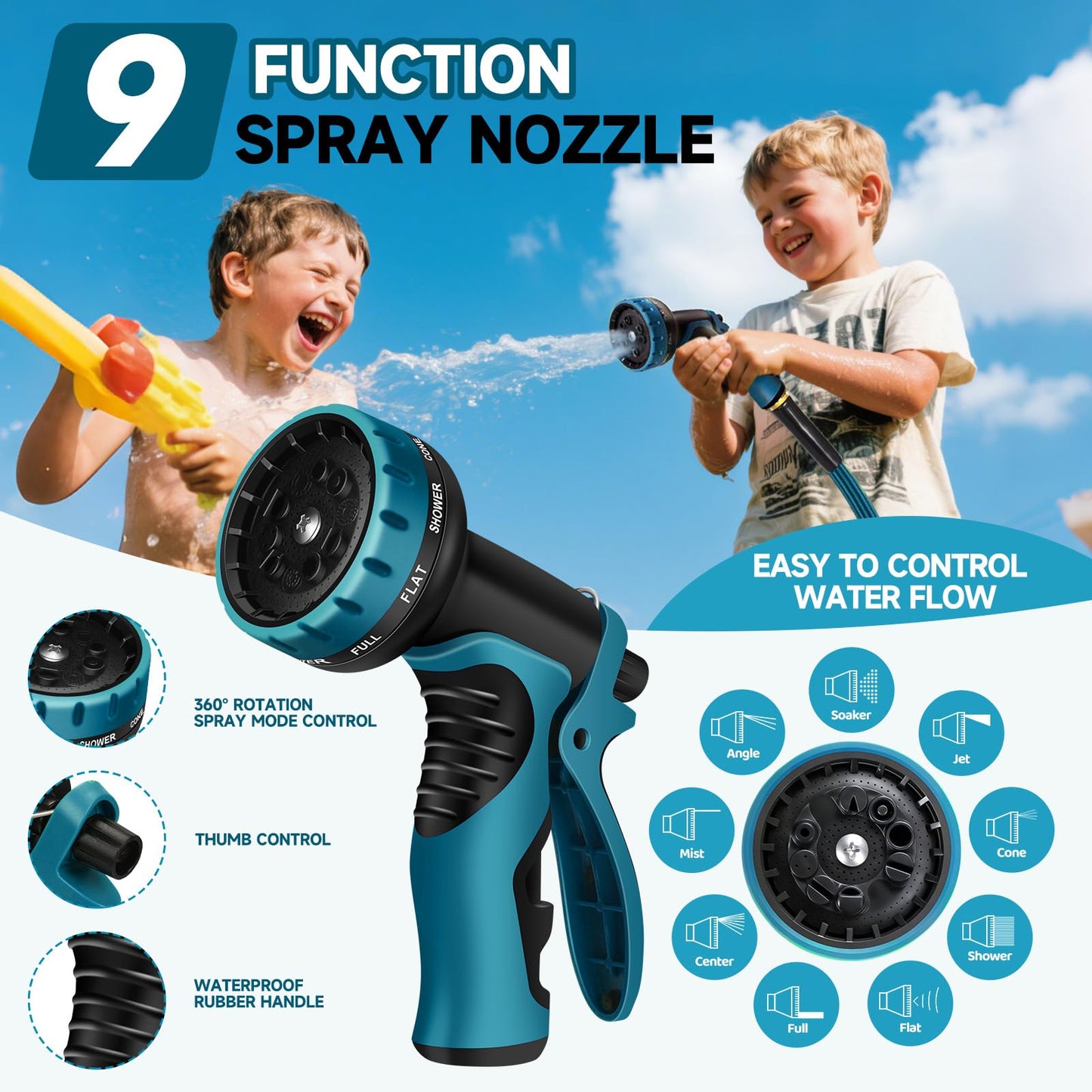 Garden Hose 50FT Non-Expandable Water Hose Lightweight Flexible Kink-Free Leak-Proof Outdoor Hose Portable Watering Pipe for Yard Lawn Camper Outside Durable Fabric with 3/4 Inch Brass Fittings
