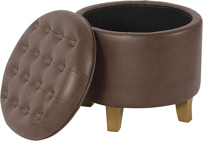 Homepop Home Decor | Upholstered Round Faux Leather Tufted Foot Rest Ottoman |