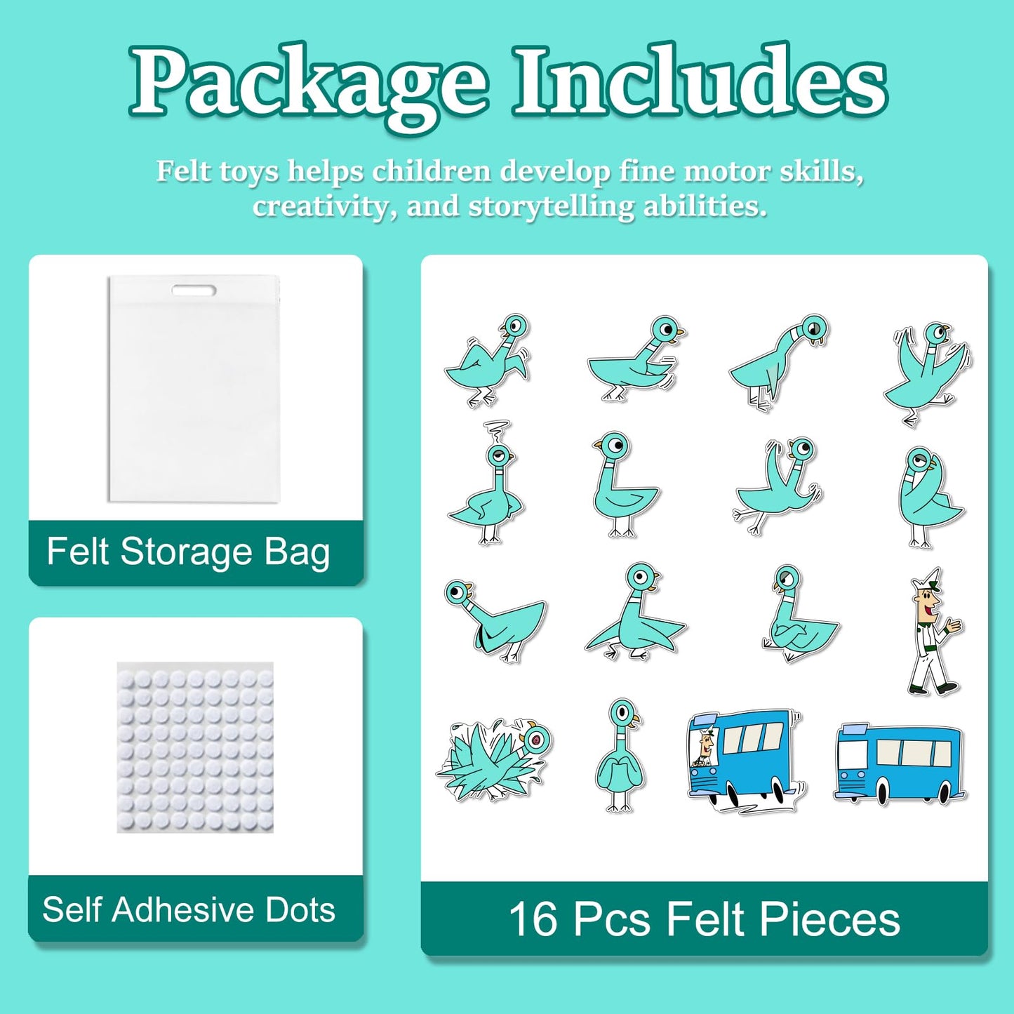 Ai fsem Don't Let the Pigeon Drive the Bus Fairy Tales Felt Board Story Sets Preschool Storytelling Learning Activities Performance Props Felt Toys