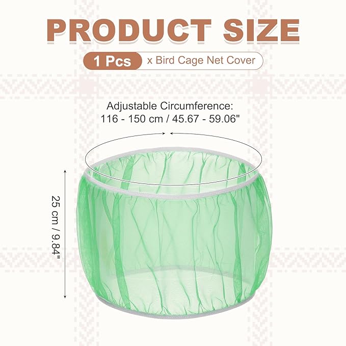 Bird Cage Seed Catcher, Bird Cage Net Cover Seeds Guard, Universal Birdcage Accessories, Green, Circumference 45.7"-59.1", Height 9.8" for Parrot Cockatiel Enclosures