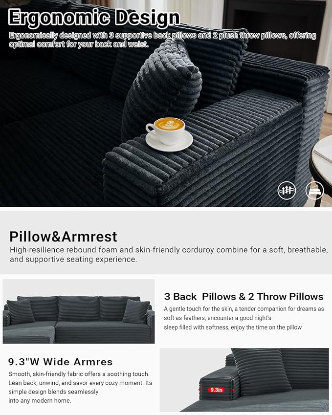 105 Inch Cloud Sectional Couch, Modern Modular Sectional Sofa