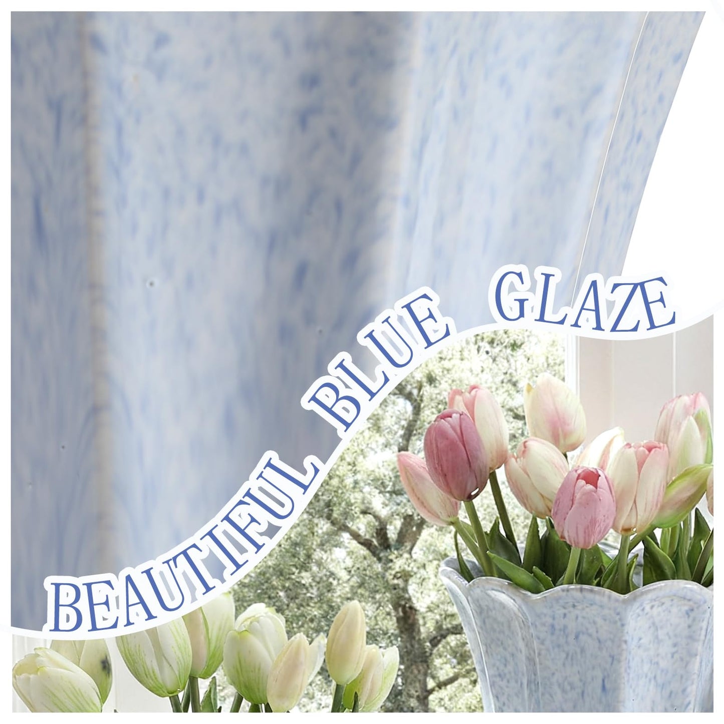 Honeydak 2 Pcs Fluted Ceramic Pots for Plants Indoor 7.5 x 6.5 Inches Spring Easter Scalloped Stylish Ceramic Planters Fluted Tulip Cachepots Blue Flower Pots Home Garden Patio Office Outdoor Planter