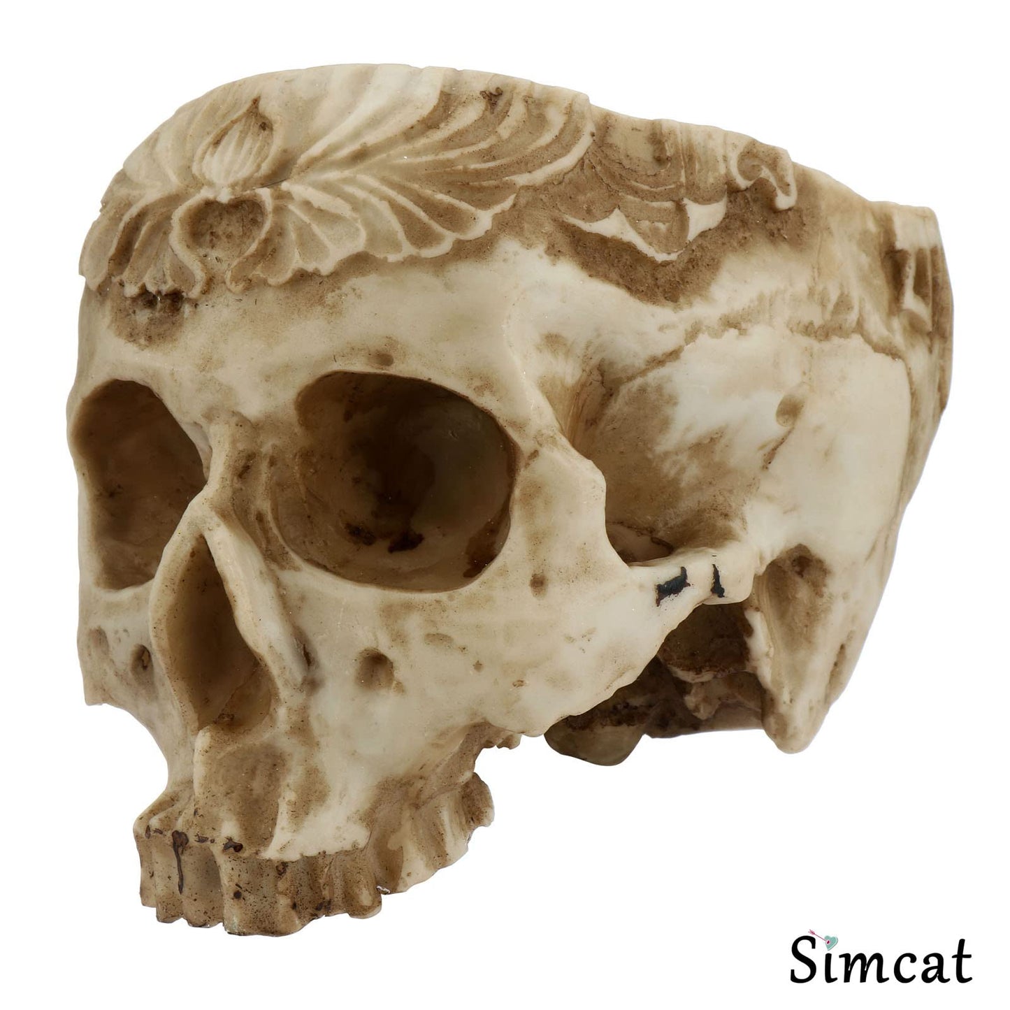 Simcat Resin Skull Planter Flower Succulents Pot Carved Skeleton Flowerpot Sugar Cactus Planter Pots Holder Candy Bowl Halloween Statue Sculpture Skeleton Decor for Home Office
