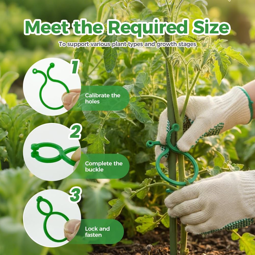 muxou Plant Stem Support,Plastic Plant Clips for Climbing Plants,Tomato Vine Clips,Plant Fixing Clips,Garden Clips (Green 100pcs)