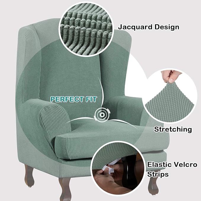 Turquoize Wingback Chair Covers 2 Piece Wing Chair Slipcover Stretch Slipcovers