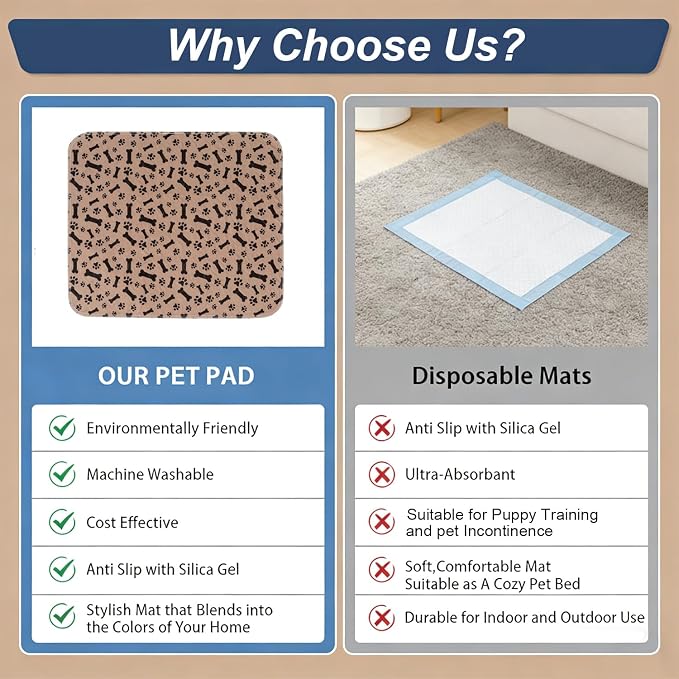 Puppy Pads with Pheromones, Washable Pee Pads for Dogs Potty Training, Reusable Dog Mat with Pet Hair Removal Gloves for Playpen, Crate, Whelping Box (Brown,M)