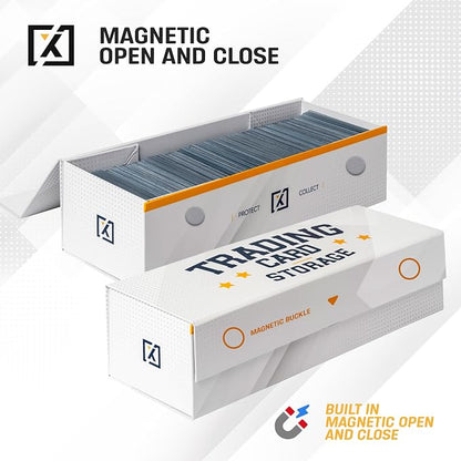 HOMEXPRO Easy Fold Trading Card Storage Box [3 PACK] Magnetic Lid | Toploader Storage Box Fits 800 Cards, 200 Toploaders, or 50 One Touch | Baseball Card Storage Box - Labels included