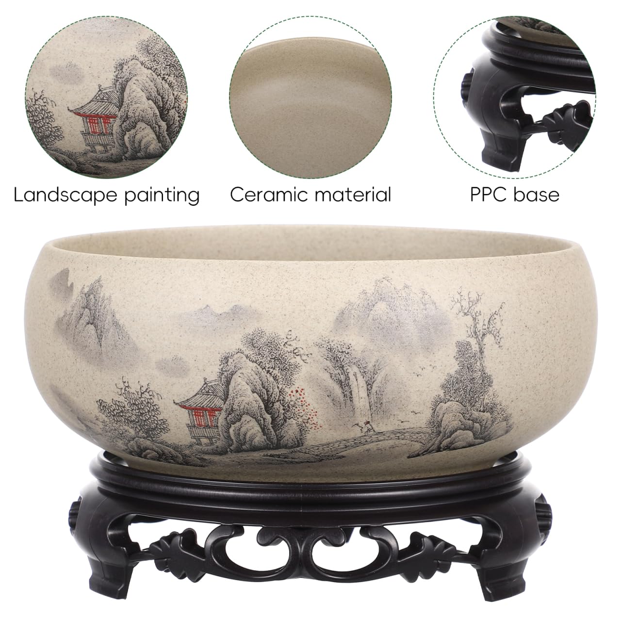 DOITOOL Blue and White Porcelain Planter with Ceramic Base 6.69In Lotus Flower Pot Indoor Hydroponic Bonsai Decorative Plant Container for Home Garden Office