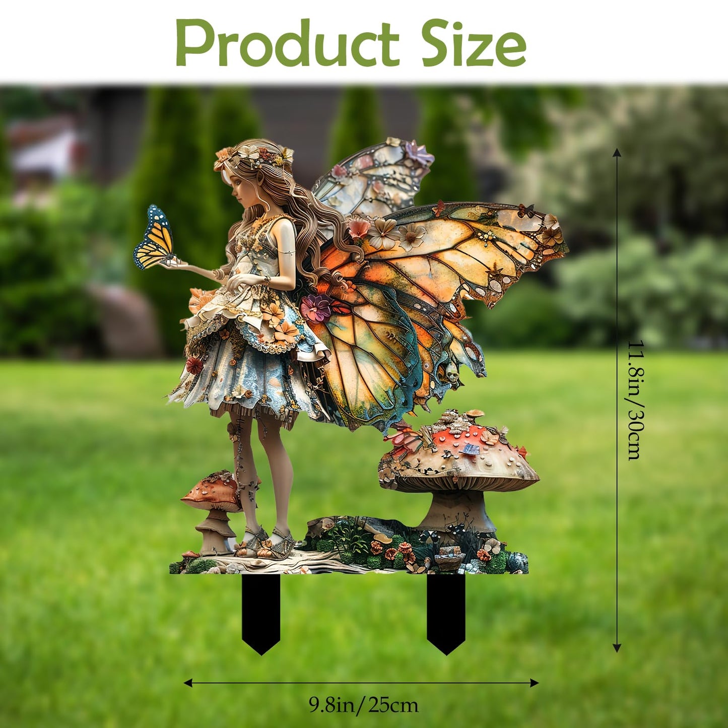 Beciway Bohemian Style Butterfly Fairy Garden Stake, 2D Flat Acrylic Outdoor & Indoor Yard Sign, Fairy Garden Decor Panel for Lawn, Plants & Pots, Elf Garden Accessories