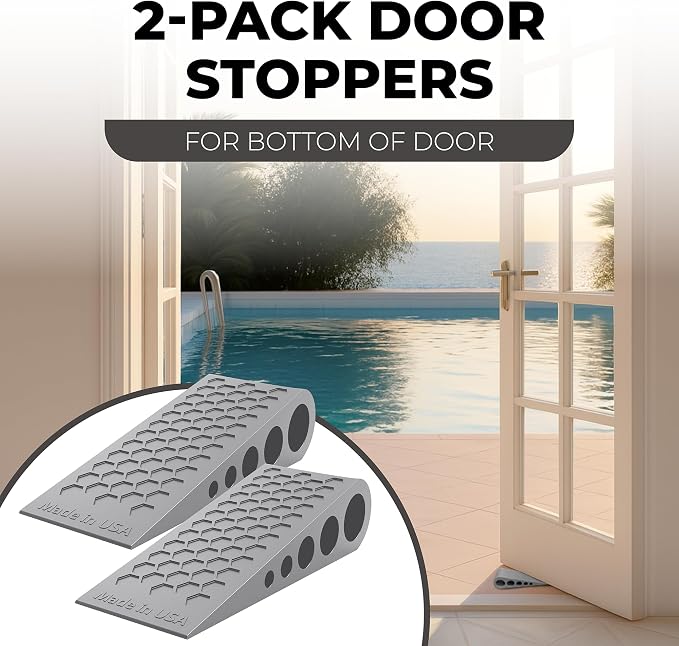 Door Stoppers for Bottom of Door Premium Floor Rubber Door Stop Wedge Made in USA Heavy Duty Honeycomb Design for Carpet, Tile, Ideal for Home, School, Commercial,Black 4 Pack