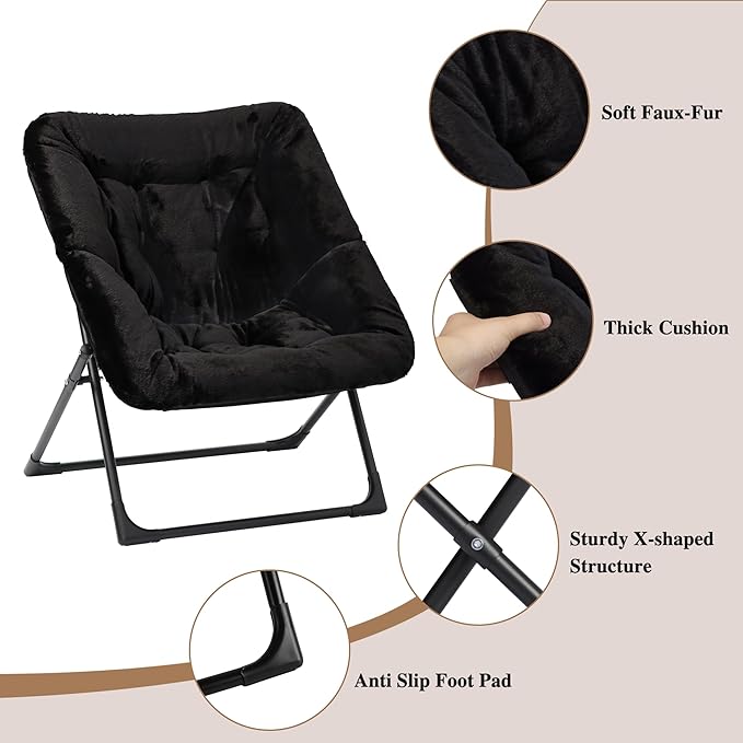 Comfy Saucer Chair for Adults, Soft Faux Fur Bedroom Chair, Accent Dorm Chairs