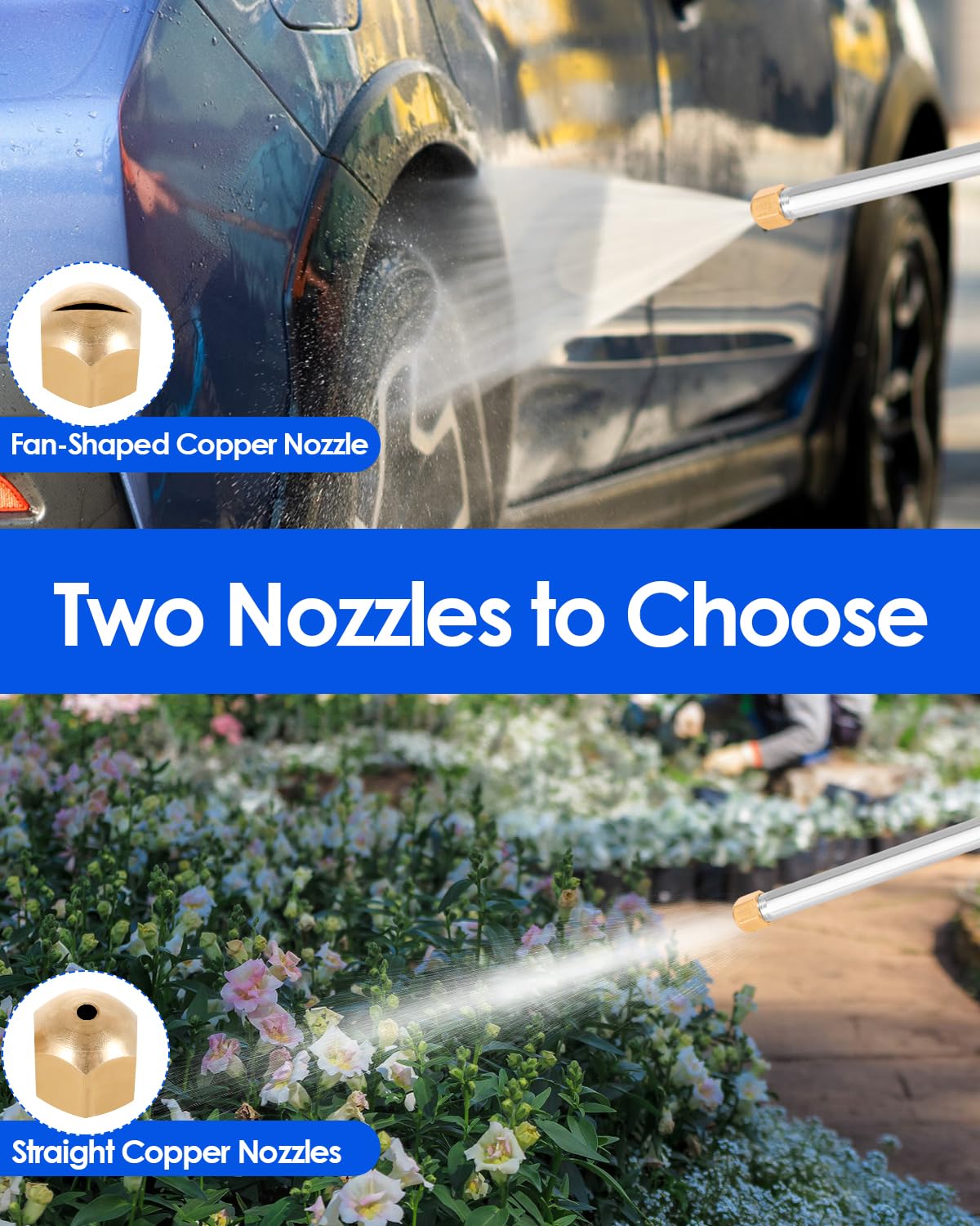 MIBIITTY Jet Nozzle for Garden Hose 2-in-1 Jet Nozzle High Pressure Hose Nozzle with 2 Different Nozzles and Hose Quick Connectors for Car Pet Garden Cleaning at Home