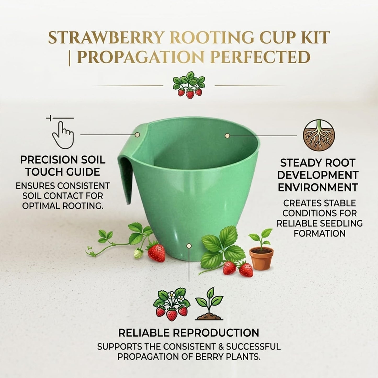 Strawberry Rooting Cup Kit with 20 Forks, Strawberry Propagation Cups, Space-Saving Hanging Design, Plastic Planter for Garden, Greenhouse, and Balcony (Large,green10pc)