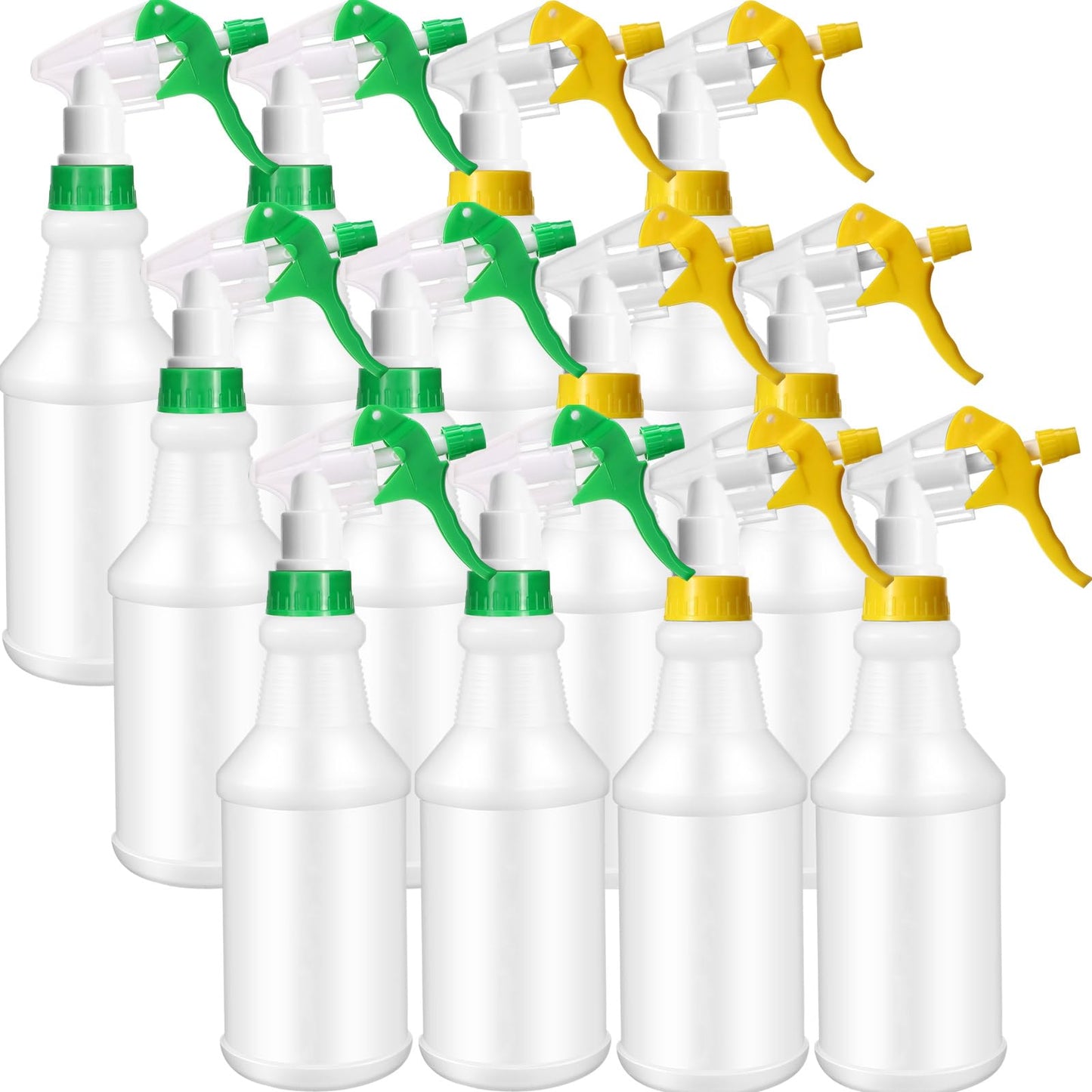 Eccliy 12 Pcs 16 Oz Plastic Spray Bottle, Adjustable Empty Reusable Sprayer for Cleaning, Planting, Water, Bathroom and Kitchen, BBQ, Commercial and Residential (Original,Green,Yellow)