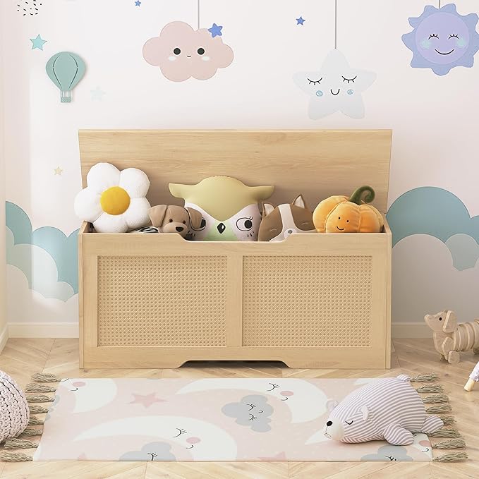 HOOBRO Storage Bench, 43.3" Toy Box, Rattan-Like Storage Chest, Sturdy Entryway
