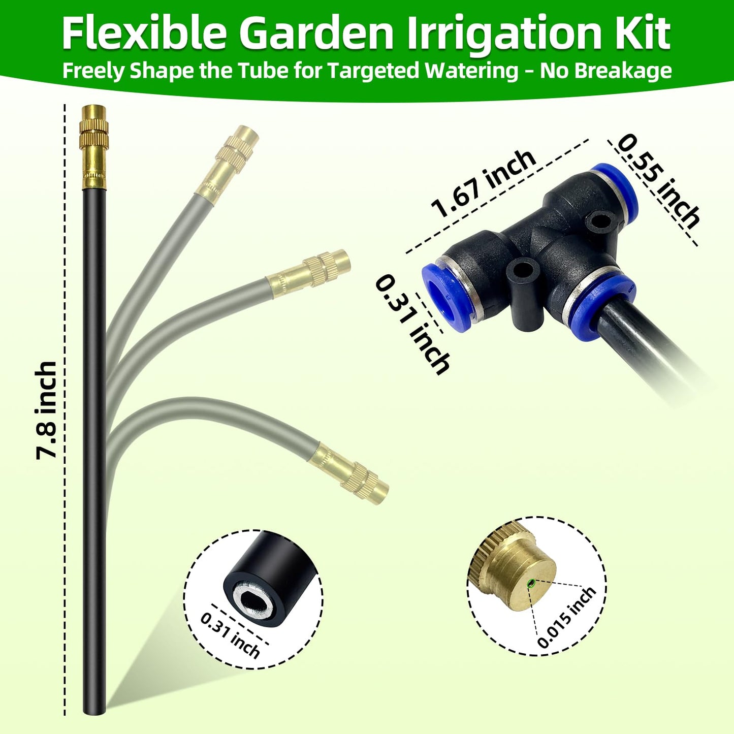 100 Ft Drip Irrigation System for Garden - Drip Irrigation Kit with 32 360°Adjustable Copper Nozzles Hose, Automatic Atomizing Plant Watering Sprinkler System for Yard, Lawn, Greenhouse, Potted