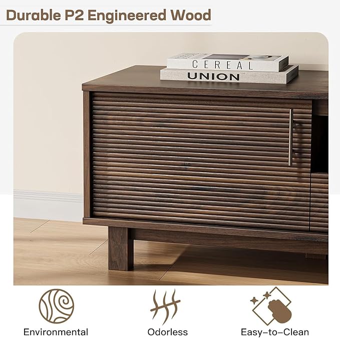 Marsail Mid Century Modern TV Stand up to 65 Inches, Fluted Entertainment Center