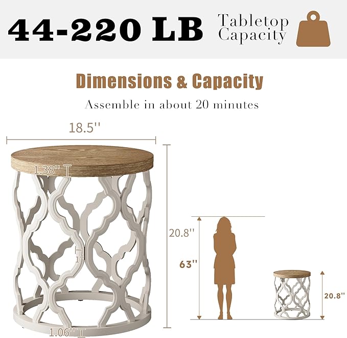 karlott Farmhouse End Table, 18.5'' French Country Round Side Table, Distressed