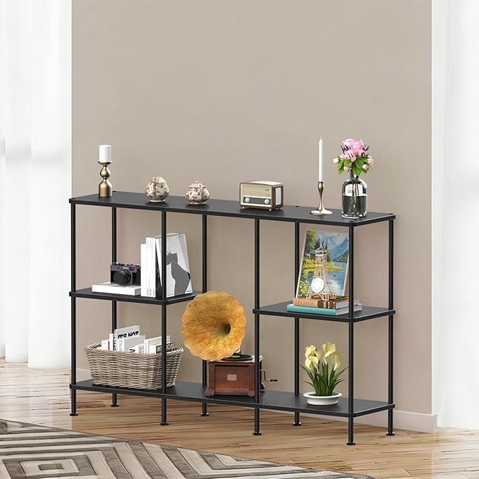 ETELI Tall Black TV Stand with Storage Small Entertainment Center