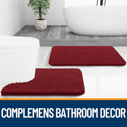 OLANLY Bathroom Runner Rugs 47x17, Extra Soft Absorbent Chenille Bath Rugs, Rubber Backing Quick Dry, Machine Washable Long Bath Mats for Bathroom Floor, Tub and Shower, Home Decor Accessories, Red
