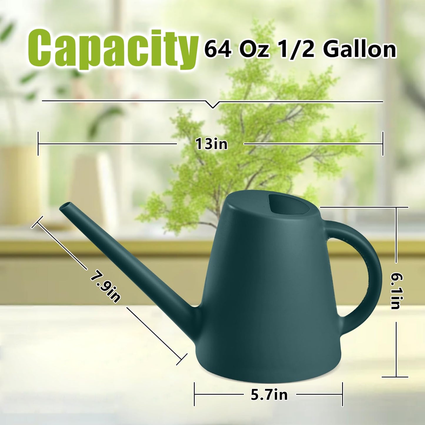 ZXJ Grip Plant Watering Cans for Indoor and Outdoor Home Garden Plants - with Long Spout - Blackish Green - 1/2 Gallon
