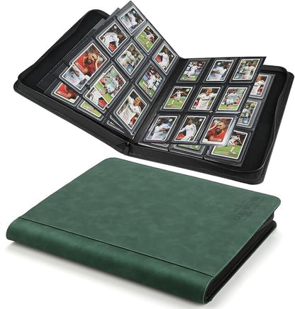 Toploader Binder,Toploader Hard Cases, 9-Pocket Pages Sleeves Hold up 288 Cards.Toploader Card Binder with Sleeves for “3×4” rigid，Card Holder(Blackish Green)