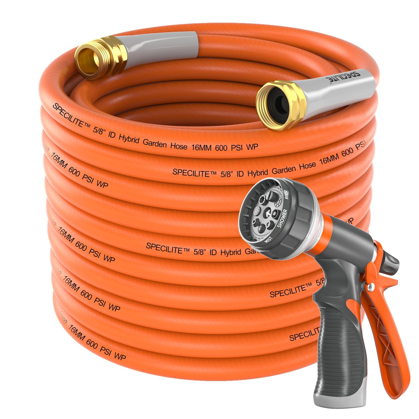 SPECILITE Garden Hose 150 ft x 5/8 in Heavy Duty, Flexible and Kink Resistant, All Weather Water Hose with 3/4" Solid Brass Fittings - for Backyard, Lawn, Car Washing & Outdoor Cleaning