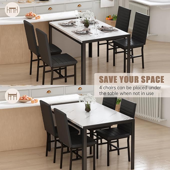 Recaceik Dining Table Set for 4, Modern 5 Piece Dining Table Set Faux Marble