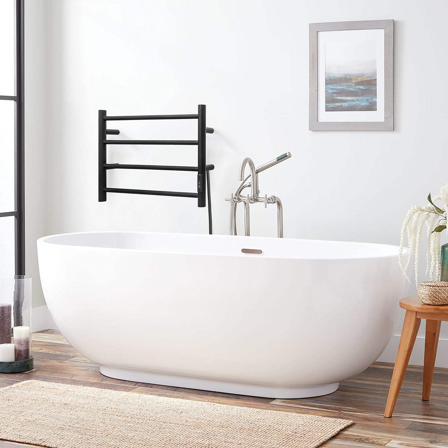 KEG Towel Warmer 8 Bars for Bathroom Freestanding or Wall Mounted Bath Towel Heater Plug-in with Built-in Timer Silver