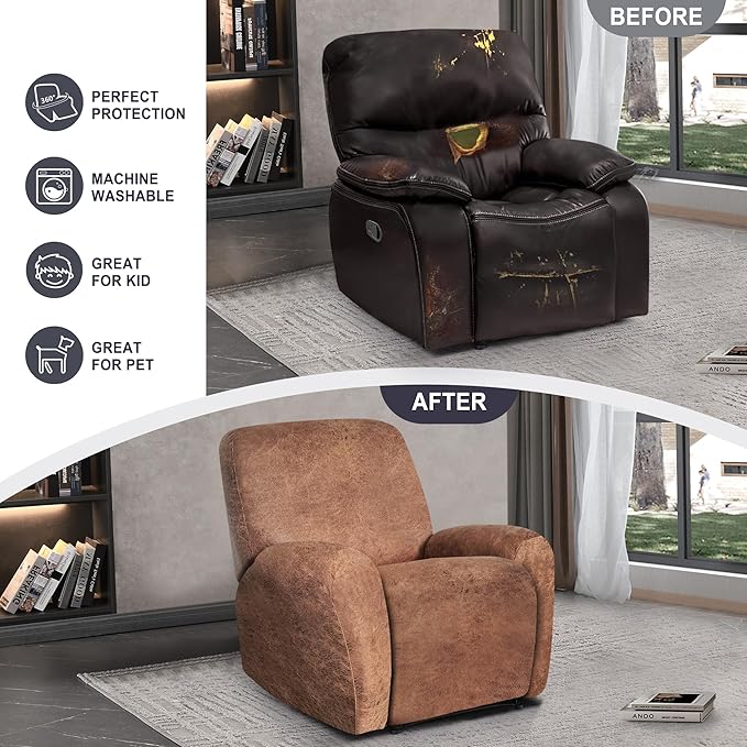 ANARACHON Leather Look Recliner Chair Covers, 4-Pieces Stretch Recliner Cover