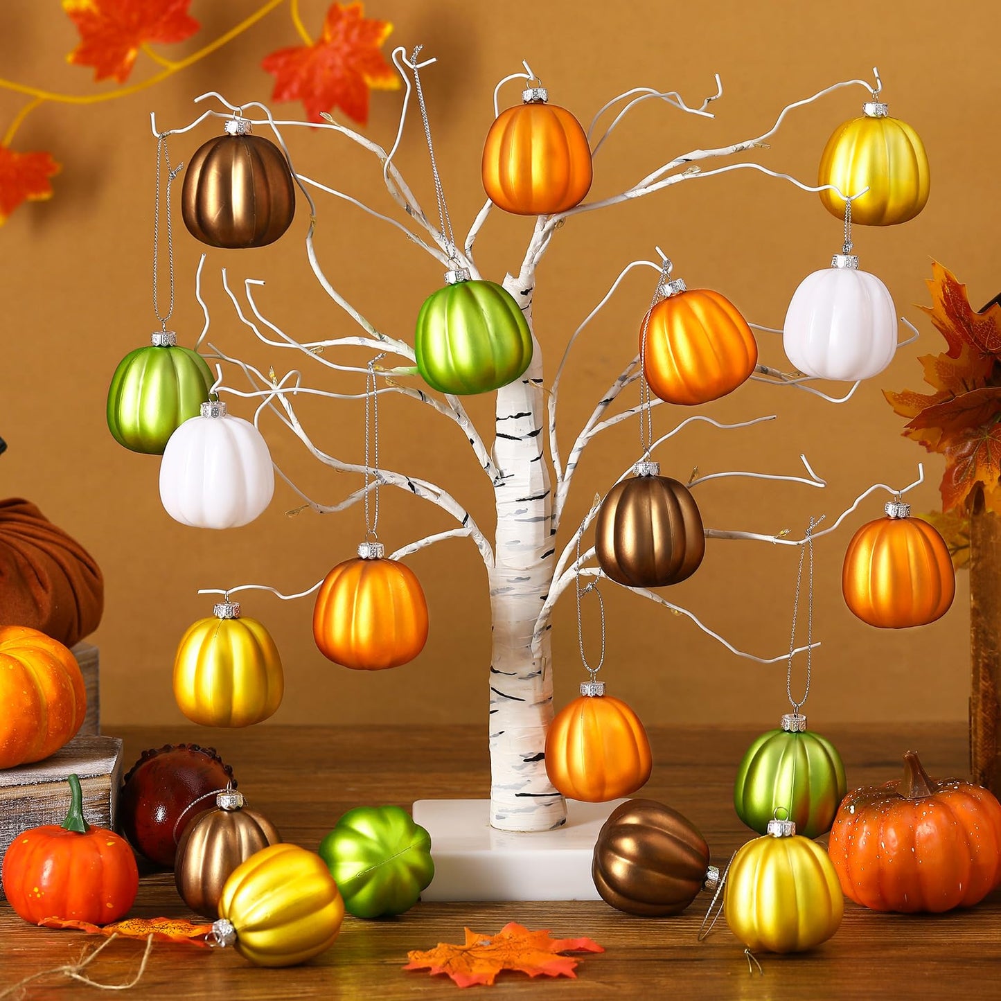 Tigeen 30 Pcs Thanksgiving Pumpkin Hanging Ornaments Fall Mini Pumpkin Hanging Tree Ornaments Ball Decorations for Tree Thanksgiving Harvest Party Halloween Home Decor (Cute)