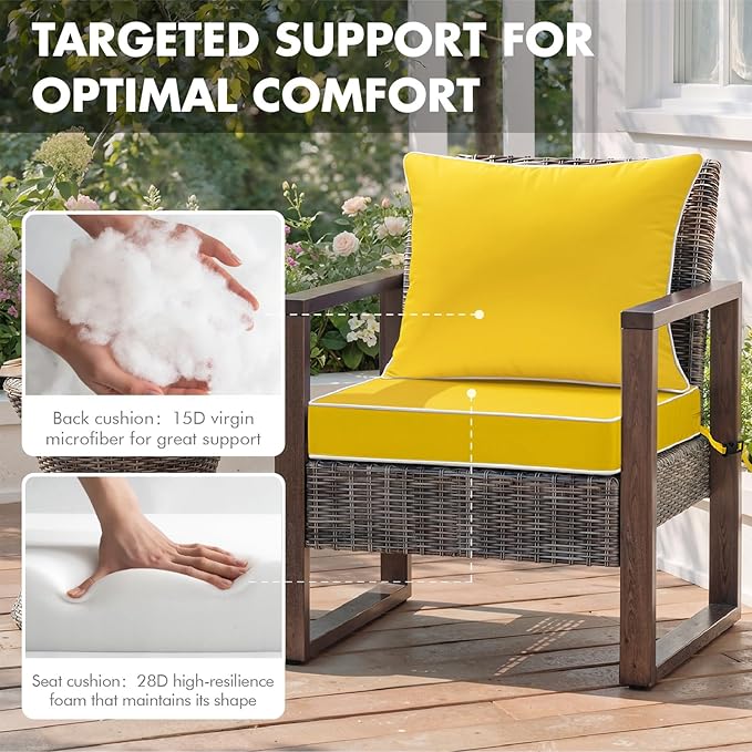 MIULEE Yellow Outdoor Seat Cushion 24x24 Inch Waterproof & 3 Year Fade