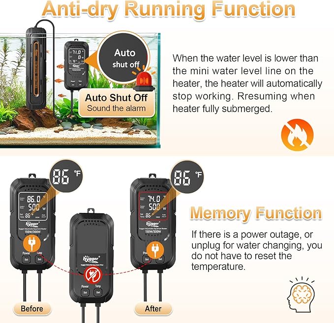 hygger Aquarium Heater, 600W/1200W Adjustable Power Fish Tank Heater with Digital Display External Controller, Automatic Power-Off Protection Heater for 132-238 Gallons Freshwater and Saltwater Tank
