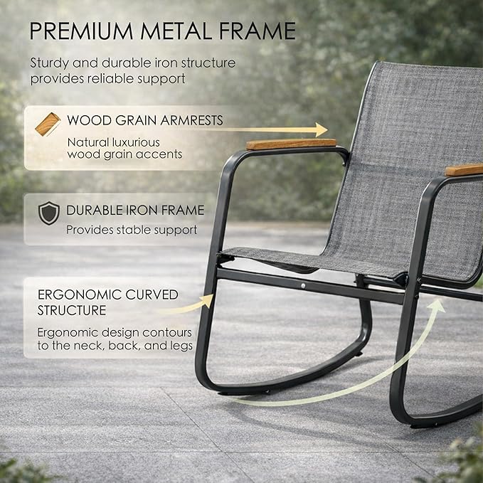 Kozyard 3-Piece Rocking Chair Set, Outdoor Rocking Textilene Bistro Set