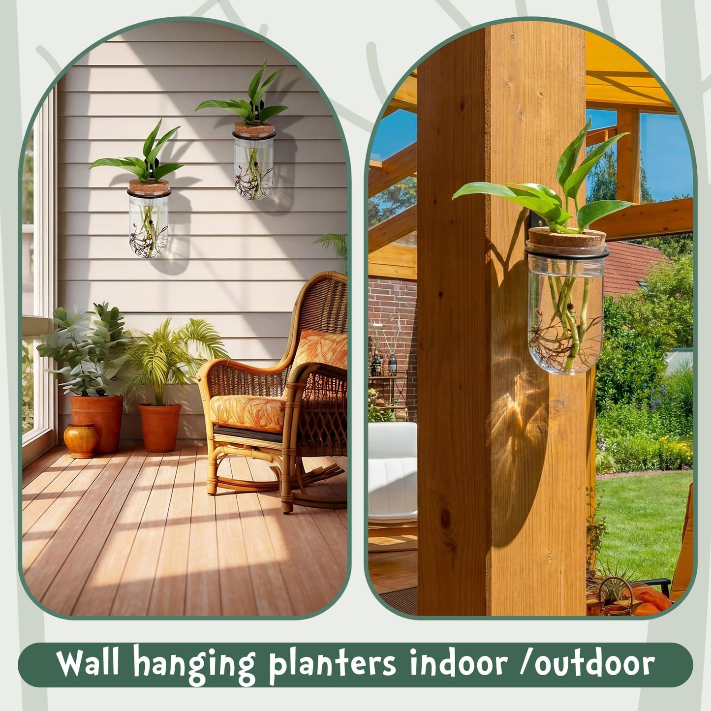 Baderke 6 Set Wall Plant Holder with Plastic Propagation Vases Hanging Planter Wall Mounted Set for Plants Growing in Water Hydroponic Artificial Plants Indoor Decor (2.48" X 4.72",Test Tube)