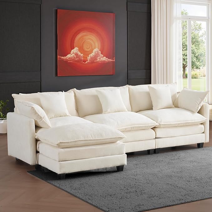 111.4" L-Shaped Cloud Chenille Sofa Sectional Couch