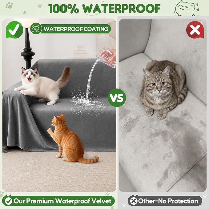 Loiion Velvet Sofa Cover, Ultra Soft Waterproof Non-Slip Couch Cover
