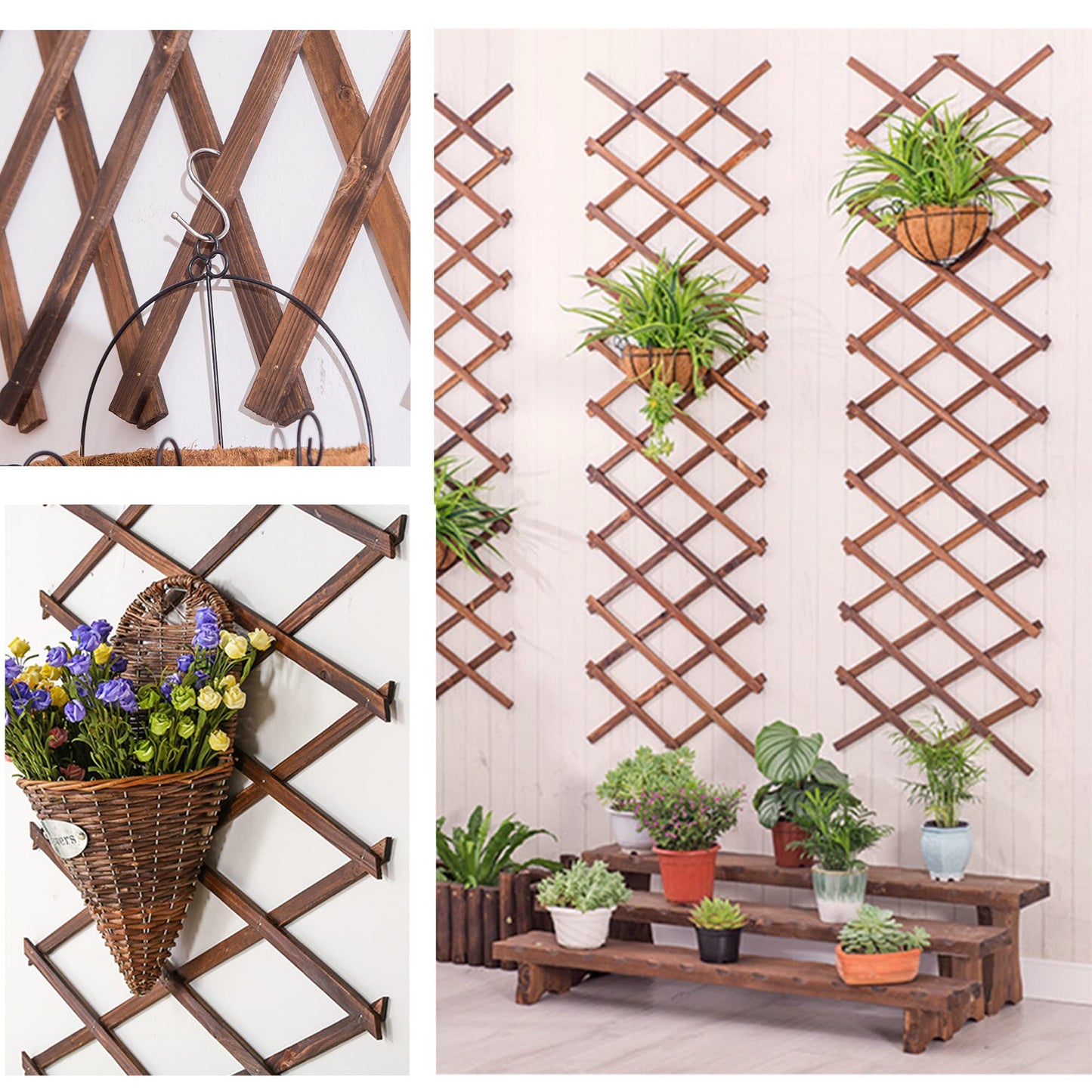 2Pack Expandable Wooden Lattice Wall,Plant Garden Trellis for Climbing Plants Outdoor, Plant Vertical Rack Wall Decor Indoor