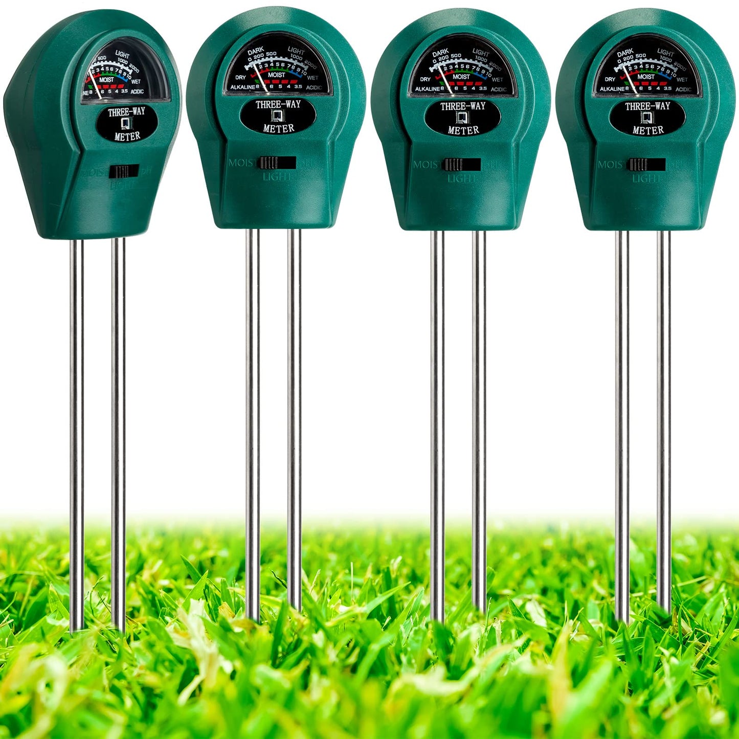 4 Pieces Plant Moisture Meter 3 in 1 Soil Moisture Meter for House Plants PH Tester Moisture Monitor for Gardening Indoor Outdoor Lawn Patio Farm Plants Care, No Battery Required (Green)