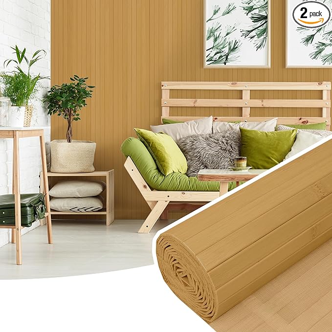 2 Pack Bamboo Wall Panel for Interior Wall Decor, Renewable Pole Wrap