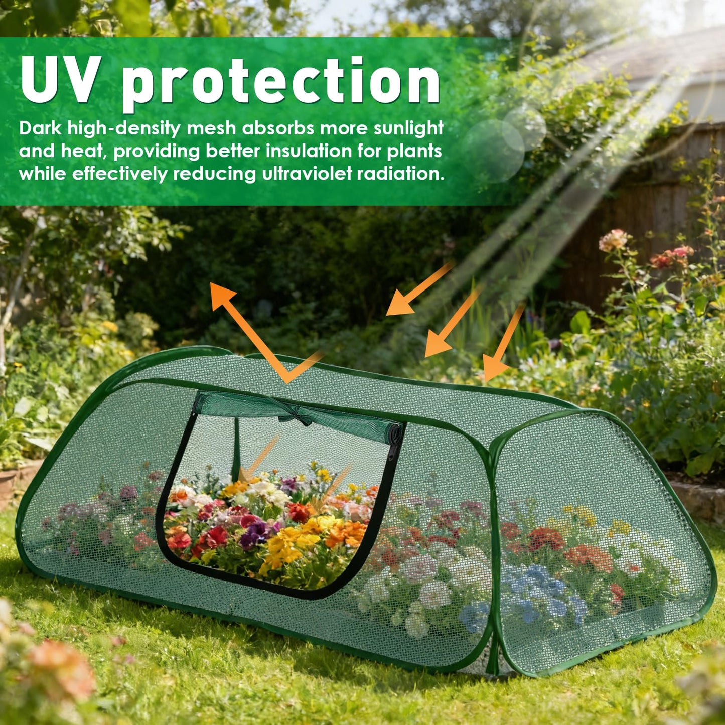 Pop-Up Raised Garden Bed Cover with Zipper Door - 30% Sunblock Garden Netting Crop Cage for Raised Beds, Plant Protector for Vegetables & Seedlings Against Birds, Animals & Insects-45" x 22" x 16"