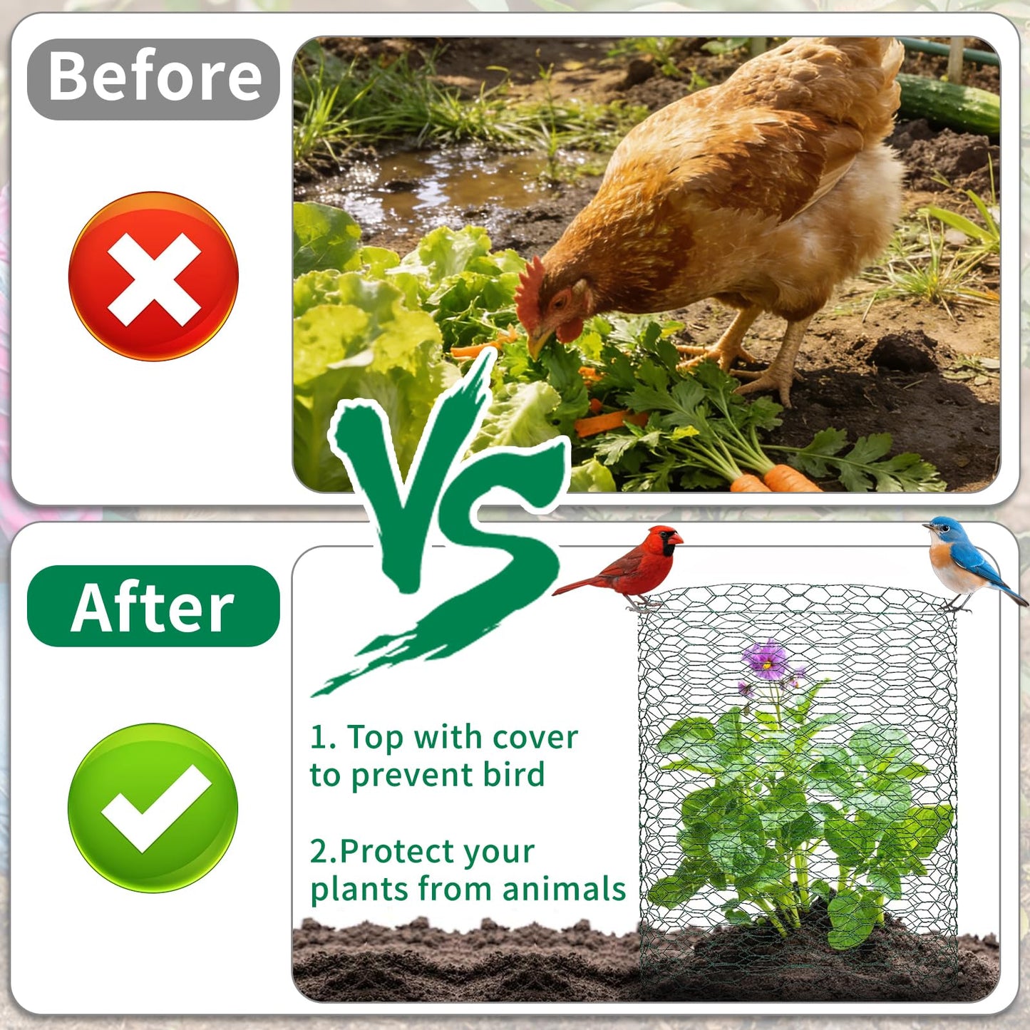 Jcmbreltik Chicken Wire Fencing, Plant Protectors from Animals DIY Kit with Accessories, 15.7x197 Inch Flexible Floral Chicken Wire for Garden & Floral Arrangements