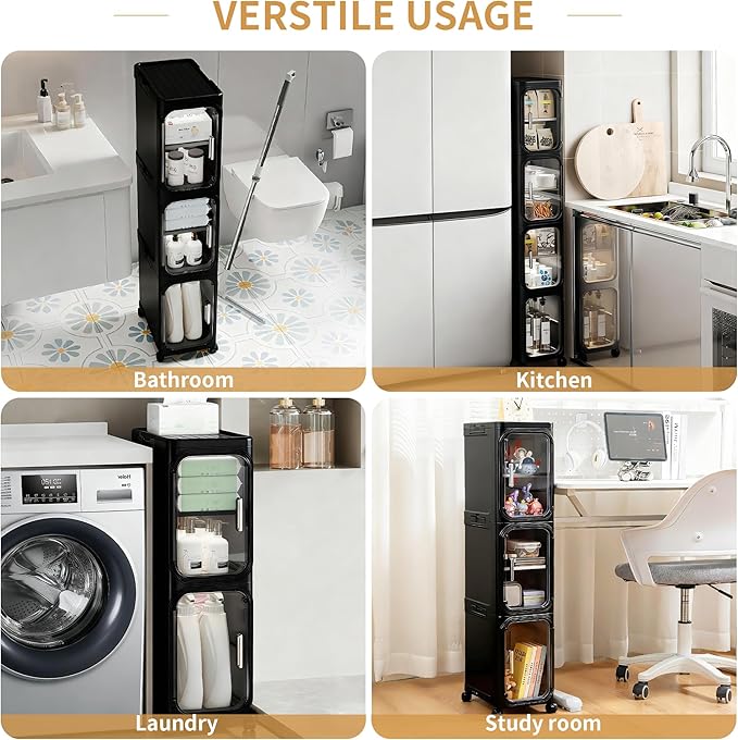 3-Tier Tall Narrow Storage Cabinet, Slim Bathroom Storage Cabinet