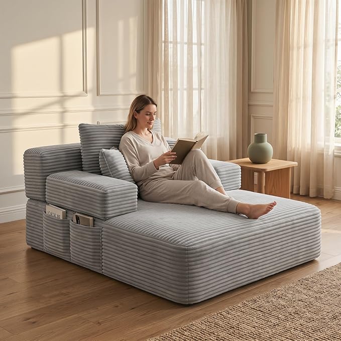 Oversized Boneless Chaise Sofa Bed, Corduroy Chaise Lounge Chair Indoor